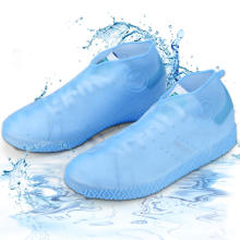 Material de silicona azul semitransparente de palo de moda zapatos impermeables sin deslizamiento cubierta de lluvia para zapatos para correr